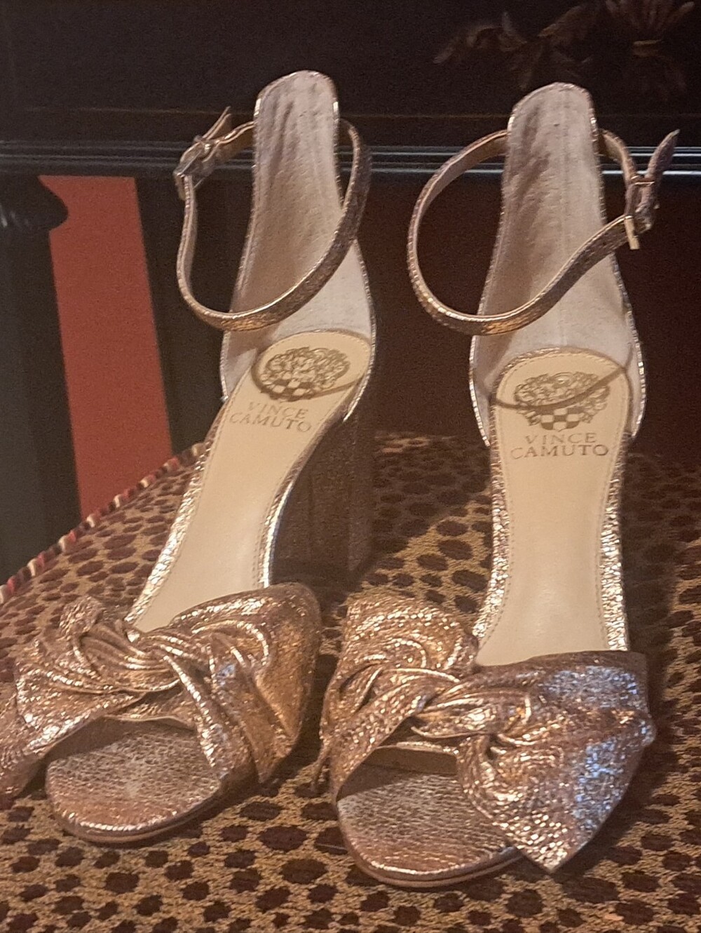 Vince Camuto Rose Gold Knotted Ankle-Strap Block Heels